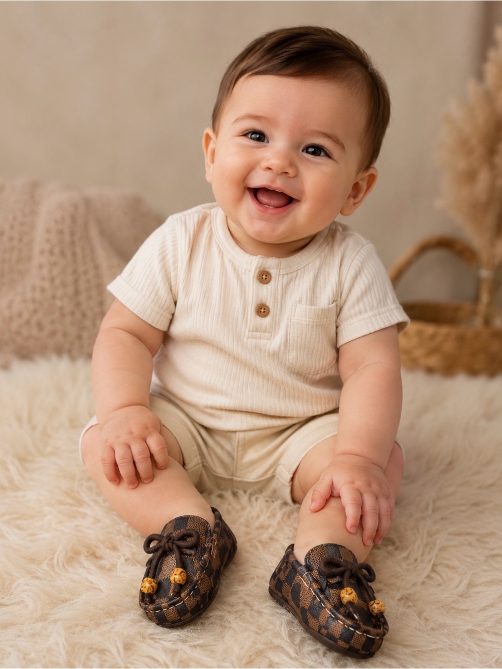 Kids Moccasin Slip-On Shoes in Brown Plaid